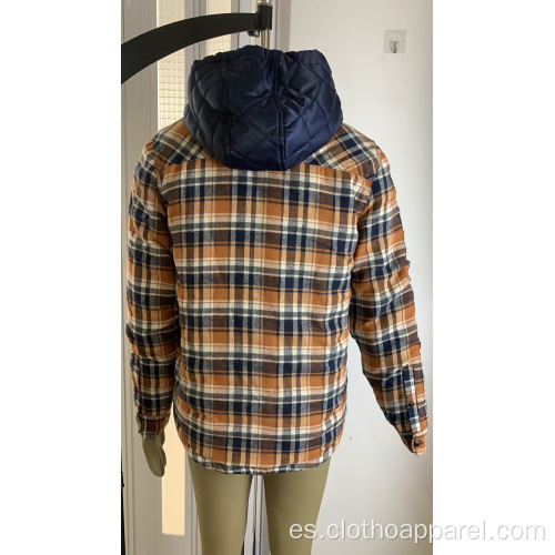 Chaqueta con capucha a cuadros de doble bolsillo para hombre de la mejor calidad